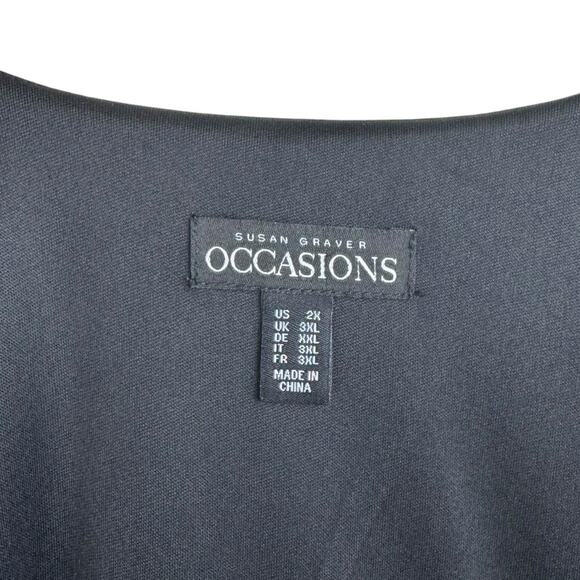 Susan Graver Occasions Blue Black Monochrome Leopard Long Sleeve Midi Wrap Dress - Picture 11 of 13